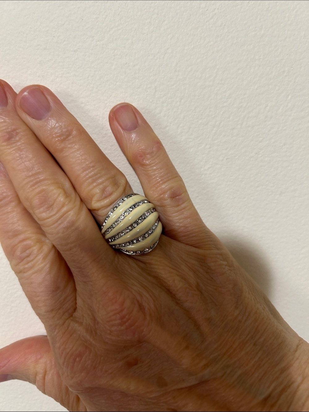 Cream and Silver Dome Cocktail Ring - Women Jewelry